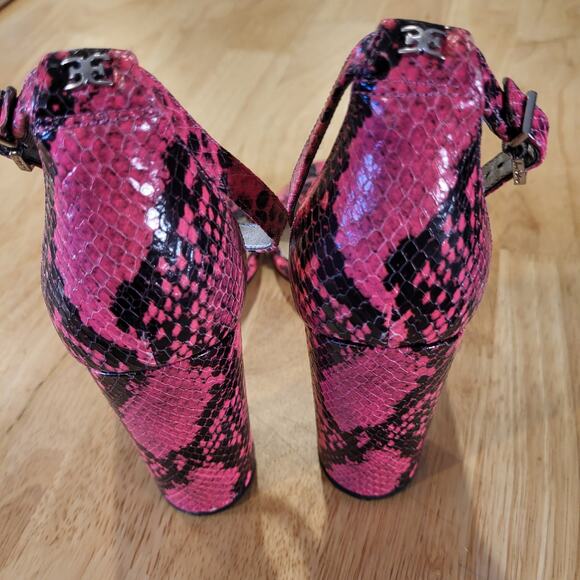 Sam Edelman YARO Pink Snake Block Heel Strappy Sling Back 4" Heel Size 8 - Picture 4 of 8